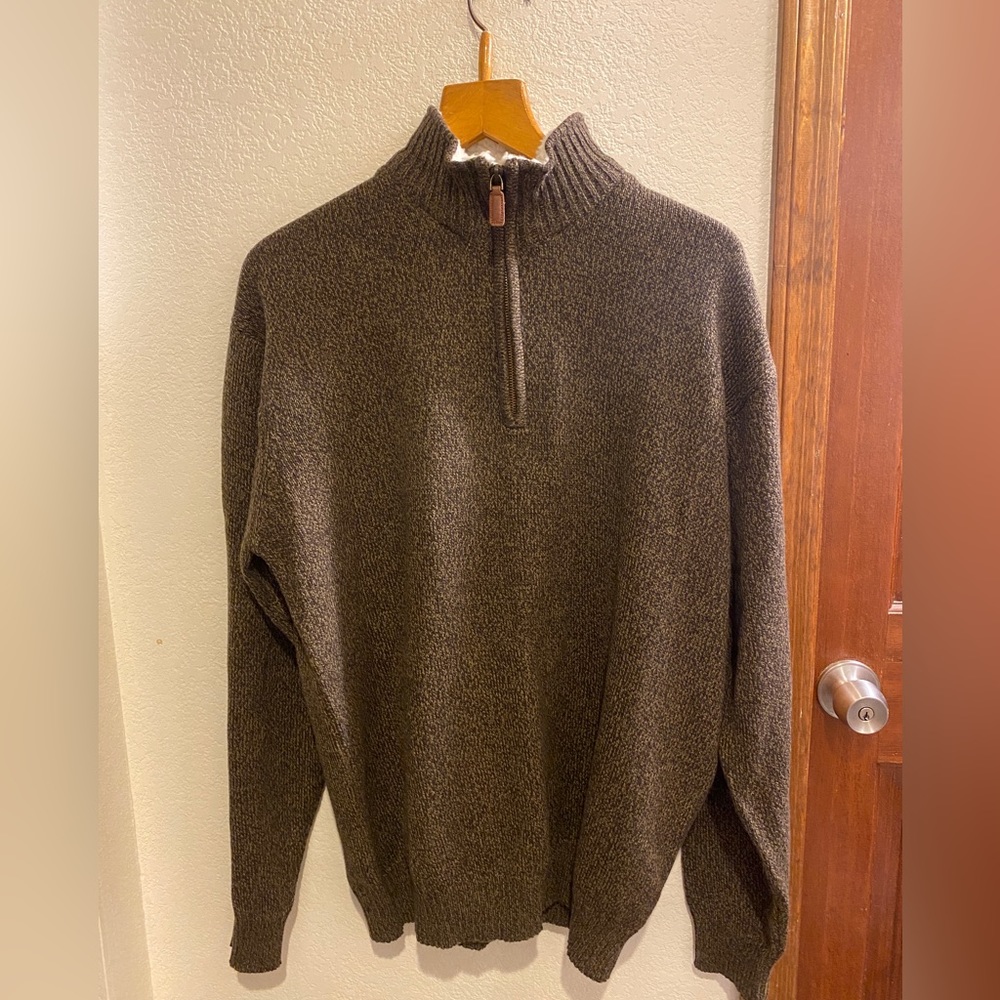 NWT Oscar De La Renta 1/4 Zip Pullover Sweater Sherpa Collar Mens XL Tan/Beige